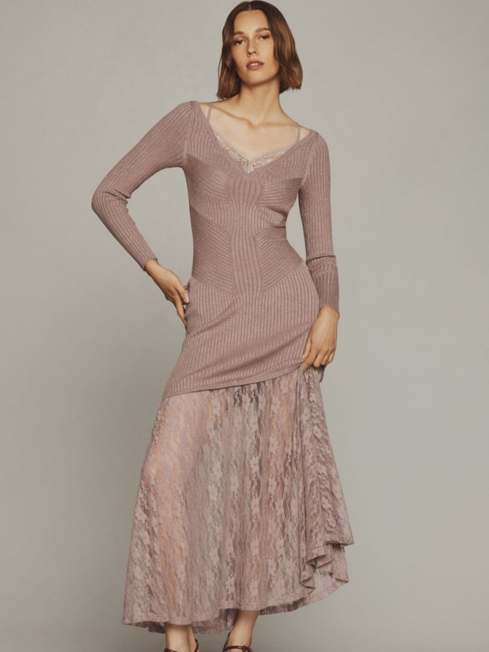 By Anthropologie V-Neck Lace Twofer Sweater Dress